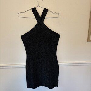 Sincerely Jules Sparkly Black Halter Bodycon Dress - Medium